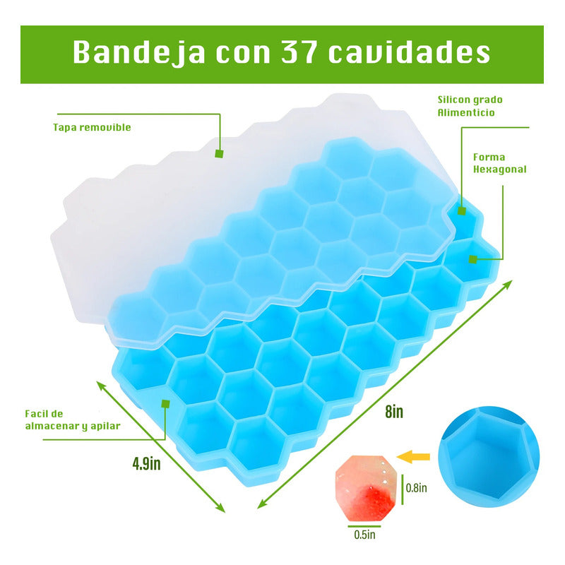 2 Bandejas Molde Silicón Hielo Panal Abeja Cubos Cocina Bar