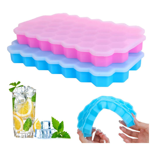 2 Bandejas Molde Silicón Hielo Panal Abeja Cubos Cocina Bar