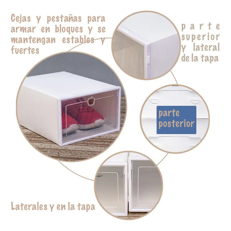 10 Cajas Organizadoras Apilables Para Zapatos De 24x33x14 Cm